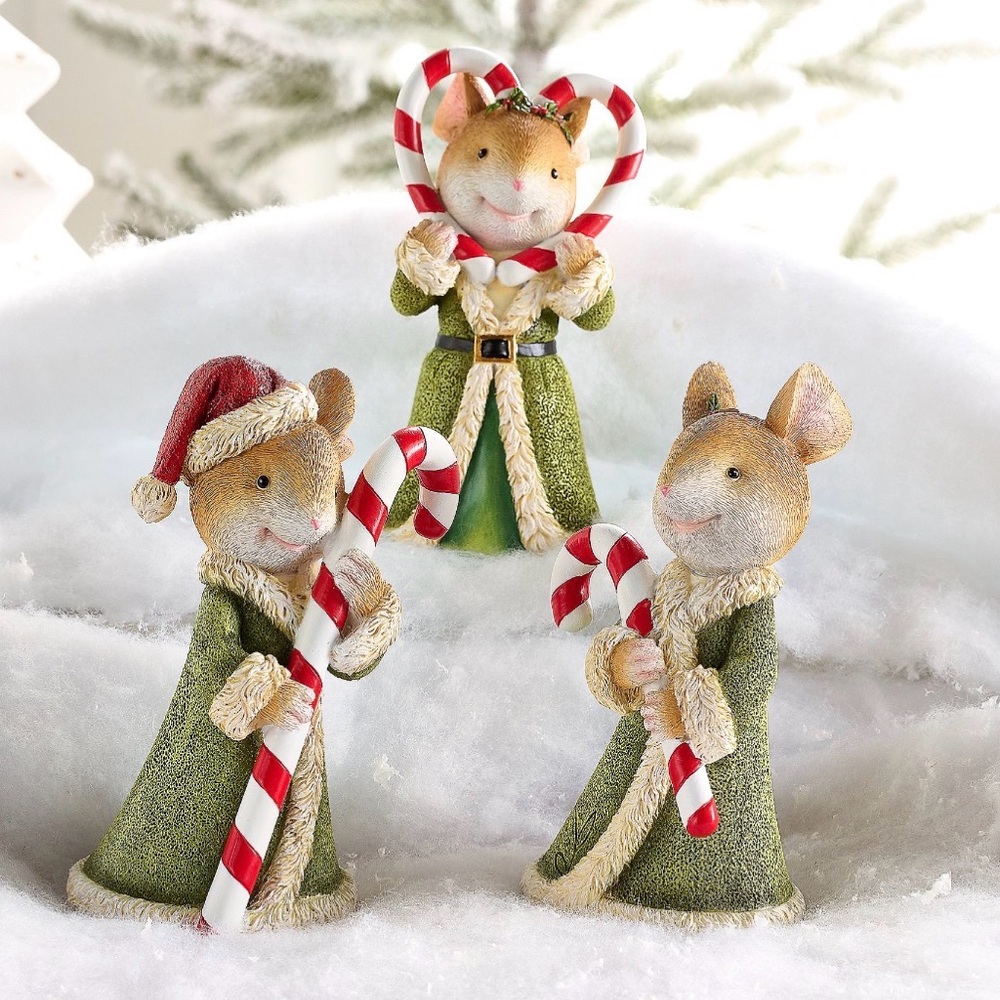 Festive Mouse Figurines with Candy Canes
